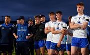 30 July 2021; Monaghan manager Andy Callan and his players listen to Down manager Conor Laverty, not pictured, giving a speech after the EirGrid Ulster GAA Football U20 Championship Final match between Down and Monaghan at Athletic Grounds in Armagh. Photo by Piaras Ó Mídheach/Sportsfile