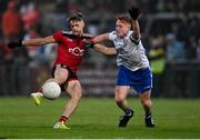 30 July 2021; John McGovern of Down in action against Ronan Grimes of Monaghan during the EirGrid Ulster GAA Football U20 Championship Final match between Down and Monaghan at Athletic Grounds in Armagh. Photo by Piaras Ó Mídheach/Sportsfile