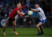 30 July 2021; John McGovern of Down in action against Thomas McPhillips of Monaghan during the EirGrid Ulster GAA Football U20 Championship Final match between Down and Monaghan at Athletic Grounds in Armagh. Photo by Piaras Ó Mídheach/Sportsfile