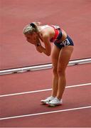 31 July 2021; Jessie Knight of Great Britain reacts after falling at the first hurdle during the women's 400 metres hurdles heats at the Olympic Stadium during the 2020 Tokyo Summer Olympic Games in Tokyo, Japan. Photo by Brendan Moran/Sportsfile