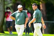 31 July 2021; Shane Lowry, left, and Rory McIlroy of Ireland on the 16th green during round 3 of the men's individual stroke play at the Kasumigaseki Country Club during the 2020 Tokyo Summer Olympic Games in Kawagoe, Saitama, Japan. Photo by Ramsey Cardy/Sportsfile