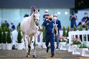 31 July 2021; Cian O'Connor and his horse Kilkenny during jumping 1st horse inspection at the Equestrian Park during the 2020 Tokyo Summer Olympic Games in Tokyo, Japan. Photo by Stephen McCarthy/Sportsfile