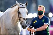 31 July 2021; Cian O'Connor and his horse Kilkenny during jumping 1st horse inspection at the Equestrian Park during the 2020 Tokyo Summer Olympic Games in Tokyo, Japan. Photo by Stephen McCarthy/Sportsfile