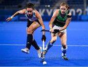 31 July 2021; Katie Mullan of Ireland in action against Fiona Anne Crackles of Great Britain during the women's pool A group stage match between Great Britain and Ireland at the Oi Hockey Stadium during the 2020 Tokyo Summer Olympic Games in Tokyo, Japan. Photo by Stephen McCarthy/Sportsfile