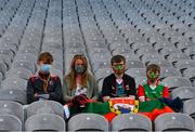 31 July 2021; Mayo supporters Oisín, Natsha, Tadhg and Rian Kelly, from Ballyhaunis, before the Nicky Rackard Cup Final match between Tyrone and Mayo at Croke Park in Dublin.  Photo by Ray McManus/Sportsfile