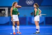 31 July 2021; Zara Malseed, left, and Katie Mullan of Ireland after their side conceded a second goal during the women's pool A group stage match between Great Britain and Ireland at the Oi Hockey Stadium during the 2020 Tokyo Summer Olympic Games in Tokyo, Japan. Photo by Stephen McCarthy/Sportsfile