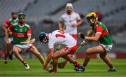 31 July 2021; Cain Ferguson of Tyrone and David Kenny of Mayo during the Nicky Rackard Cup Final match between Tyrone and Mayo at Croke Park in Dublin.  Photo by Ray McManus/Sportsfile
