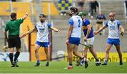 31 July 2021; Waterford players Shane McNulty and Calum Lyons protest to referee Colm Lyons at half time during the GAA Hurling All-Ireland Senior Championship Quarter-Final match between Tipperary and Waterford at Pairc Ui Chaoimh in Cork. Photo by Eóin Noonan/Sportsfile