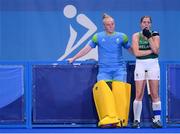 31 July 2021; Ireland goalkeeper Ayeisha McFerran, left, and Katie Mullan after their side's defeat to Great Britain in their women's pool A group stage match at the Oi Hockey Stadium during the 2020 Tokyo Summer Olympic Games in Tokyo, Japan. Photo by Stephen McCarthy/Sportsfile