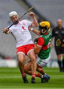 31 July 2021; David Kenny of Mayo is tackled by CJ McGourty of Tyrone during the Nicky Rackard Cup Final match between Tyrone and Mayo at Croke Park in Dublin.  Photo by Ray McManus/Sportsfile