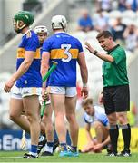 31 July 2021; Tipperary players protest to referee Colm Lyons after he awarded a penalty to Waterford during the GAA Hurling All-Ireland Senior Championship Quarter-Final match between Tipperary and Waterford at Pairc Ui Chaoimh in Cork. Photo by Eóin Noonan/Sportsfile