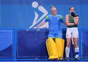 31 July 2021; Ireland goalkeeper Ayeisha McFerran, right, and Katie Mullan after their side's defeat in their women's pool A group stage match at the Oi Hockey Stadium during the 2020 Tokyo Summer Olympic Games in Tokyo, Japan. Photo by Stephen McCarthy/Sportsfile