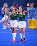 31 July 2021; Zara Malseed, left, and Sarah McAuley of Ireland after their side's defeat in their women's pool A group stage match at the Oi Hockey Stadium during the 2020 Tokyo Summer Olympic Games in Tokyo, Japan. Photo by Stephen McCarthy/Sportsfile