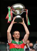 31 July 2021; Mayo captain Keith Higgins lifts the Nicky Rackard Cup after the Nicky Rackard Cup Final match between Tyrone and Mayo at Croke Park in Dublin.  Photo by Ray McManus/Sportsfile