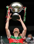 31 July 2021; Mayo captain Keith Higgins lifts the Nicky Rackard Cup after the Nicky Rackard Cup Final match between Tyrone and Mayo at Croke Park in Dublin.  Photo by Ray McManus/Sportsfile
