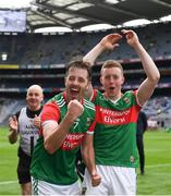 31 July 2021; Conor Henry, left, and John Cassidy of Mayo celebrate after the Nicky Rackard Cup Final match between Tyrone and Mayo at Croke Park in Dublin. Photo by Harry Murphy/Sportsfile