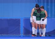 31 July 2021; Ireland players, from left, Hannah McLoughlin, Shirley McCay and Lizzie Holden after their women's pool A group stage match against Great Britain at the Oi Hockey Stadium during the 2020 Tokyo Summer Olympic Games in Tokyo, Japan. Photo by Stephen McCarthy/Sportsfile