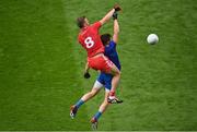 31 July 2021; Brian Kennedy of Tyrone and Darren Hughes of Monaghan contest a high ball during the Ulster GAA Football Senior Championship Final match between Monaghan and Tyrone at Croke Park in Dublin. Photo by Sam Barnes/Sportsfile