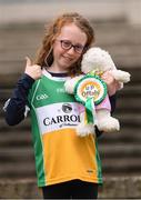 31 July 2021; Offaly supporter Meabh Martin, age 9, from Tullamore, before the 2021 EirGrid GAA All-Ireland Football U20 Championship Semi-Final match between Cork and Offaly at MW Hire O'Moore Park in Portlaoise, Laois. Photo by Matt Browne/Sportsfile