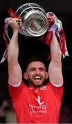 31 July 2021; The Tyrone captain Pádraig Hampsey lifts the Anglo Celt Cup after the Ulster GAA Football Senior Championship Final match between Monaghan and Tyrone at Croke Park in Dublin. Photo by Ray McManus/Sportsfile