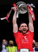 31 July 2021; The Tyrone captain Pádraig Hampsey lifts the Anglo Celt Cup after the Ulster GAA Football Senior Championship Final match between Monaghan and Tyrone at Croke Park in Dublin. Photo by Ray McManus/Sportsfile