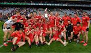 31 July 2021; The Tyrone players and officials celebrate with the Anglo Celt Cup after the Ulster GAA Football Senior Championship Final match between Monaghan and Tyrone at Croke Park in Dublin. Photo by Ray McManus/Sportsfile