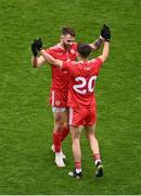 31 July 2021; Tyrone players Ronan McNamee, left, and Kieran McGeary celebrate after their side's victory in the Ulster GAA Football Senior Championship Final match between Monaghan and Tyrone at Croke Park in Dublin. Photo by Sam Barnes/Sportsfile