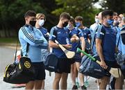 31 July 2021; Eoghan O'Donnell of Dublin, left, arrives for the GAA Hurling All-Ireland Senior Championship Quarter-Final match between Dublin and Cork at Semple Stadium in Thurles, Tipperary. Photo by Piaras Ó Mídheach/Sportsfile