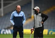 31 July 2021; Dublin manager Mattie Kenny, left, speaks with groundsman Padhraic Greene prior to the GAA Hurling All-Ireland Senior Championship Quarter-Final match between Dublin and Cork at Semple Stadium in Thurles, Tipperary. Photo by David Fitzgerald/Sportsfile