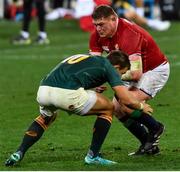 31 July 2021; Tadhg Furlong of British and Irish Lions is tackled by Handré Pollard of South Africa during the second test of the British and Irish Lions tour match between South Africa and British and Irish Lions at Cape Town Stadium in Cape Town, South Africa. Photo by Ashley Vlotman/Sportsfile
