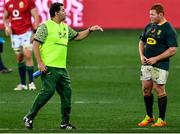 31 July 2021; South Africa head coach Rassie Erasmus speaks with Steven Kitshoff of South Africa during the second test of the British and Irish Lions tour match between South Africa and British and Irish Lions at Cape Town Stadium in Cape Town, South Africa. Photo by Ashley Vlotman/Sportsfile
