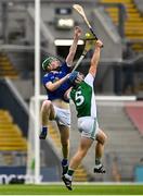 31 July 2021; Ryan Bogue of Fermanagh and Diarmaid Carney of Cavan contest a high ball during the Lory Meagher Cup Final match between Fermanagh and Cavan at Croke Park in Dublin.  Photo by Sam Barnes/Sportsfile