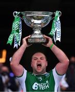 31 July 2021; The Fermanagh captain John Duffy lifts the Lory Meagher Cup following the Lory Meagher Cup Final match between Fermanagh and Cavan at Croke Park in Dublin.  Photo by Ray McManus/Sportsfile