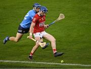 31 July 2021; Seán O'Donoghue of Cork in action against Davy Keogh of Dublin during the GAA Hurling All-Ireland Senior Championship Quarter-Final match between Dublin and Cork at Semple Stadium in Thurles, Tipperary. Photo by Piaras Ó Mídheach/Sportsfile