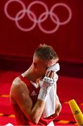 1 August 2021; Kurt Walker of Ireland after his men's featherweight quarter-final bout with Duke Ragan of USA at the Kokugikan Arena during the 2020 Tokyo Summer Olympic Games in Tokyo, Japan. Photo by Brendan Moran/Sportsfile