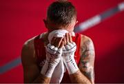 1 August 2021; Kurt Walker of Ireland after his men's featherweight quarter-final bout with Duke Ragan of USA at the Kokugikan Arena during the 2020 Tokyo Summer Olympic Games in Tokyo, Japan. Photo by Brendan Moran/Sportsfile