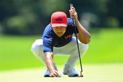 1 August 2021; Xander Schauffele of USA lines up a putt on the fourth green during round 4 of the men's individual stroke play at the Kasumigaseki Country Club during the 2020 Tokyo Summer Olympic Games in Kawagoe, Saitama, Japan. Photo by Ramsey Cardy/Sportsfile