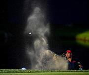 1 August 2021; Collin Morikawa of USA chips out of a bunker on the 18th during the bronze medal play-off in round 4 of the men's individual stroke play at the Kasumigaseki Country Club during the 2020 Tokyo Summer Olympic Games in Kawagoe, Saitama, Japan. Photo by Ramsey Cardy/Sportsfile