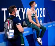 1 August 2021; Rhys McClenaghan of Ireland, right, with national gymnastics coach Luke Carson during the men's pommel horse final at the Ariake Gymnastics Centre during the 2020 Tokyo Summer Olympic Games in Tokyo, Japan. Photo by Stephen McCarthy/Sportsfile