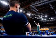 1 August 2021; Rhys McClenaghan of Ireland watched by national gymnastics coach Luke Carson during the men's pommel horse final at the Ariake Gymnastics Centre during the 2020 Tokyo Summer Olympic Games in Tokyo, Japan. Photo by Stephen McCarthy/Sportsfile