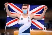 1 August 2021; Max Whitlock of Great Britain celebrates after the men's pommel horse final at the Ariake Gymnastics Centre during the 2020 Tokyo Summer Olympic Games in Tokyo, Japan. Photo by Stephen McCarthy/Sportsfile