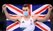 1 August 2021; Max Whitlock of Great Britain celebrates after the men's pommel horse final at the Ariake Gymnastics Centre during the 2020 Tokyo Summer Olympic Games in Tokyo, Japan. Photo by Stephen McCarthy/Sportsfile