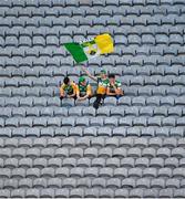 1 August 2021; Offaly supporters in the Cusack Stand cheer on their side during the Christy Ring Cup Final match between Derry and Offaly at Croke Park in Dublin. Photo by Daire Brennan/Sportsfile