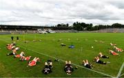 1 August 2021; Armagh players warm up before the TG4 Ladies Football All-Ireland Championship Quarter-Final match between Armagh and Meath at St Tiernach's Park in Clones, Monaghan. Photo by Sam Barnes/Sportsfile