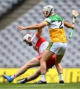 1 August 2021; Brian Cassidy of Derry in action against Paddy Delaney of Offaly during the Christy Ring Cup Final match between Derry and Offaly at Croke Park in Dublin. Photo by Piaras Ó Mídheach/Sportsfile