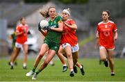 1 August 2021; Aoibhín Cleary of Meath in action against Lauren McConville of Armagh during the TG4 Ladies Football All-Ireland Championship Quarter-Final match between Armagh and Meath at St Tiernach's Park in Clones, Monaghan. Photo by Sam Barnes/Sportsfile