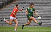 1 August 2021; Emma Troy of Meath in action against Niamh Coleman of Armagh during the TG4 Ladies Football All-Ireland Championship Quarter-Final match between Armagh and Meath at St Tiernach's Park in Clones, Monaghan. Photo by Sam Barnes/Sportsfile