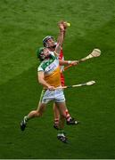 1 August 2021; Ben Conneely of Offaly in action against Mark McGuigan of Derry during the Christy Ring Cup Final match between Derry and Offaly at Croke Park in Dublin. Photo by Daire Brennan/Sportsfile