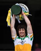 1 August 2021; Offaly captain Ben Conneely lifts the Christy Ring Cup at the presentation after the Christy Ring Cup Final match between Derry and Offaly at Croke Park in Dublin. Photo by Ray McManus/Sportsfile