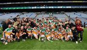 1 August 2021; The Offaly players, officials and manager Michael Fennelly celebrate after the Christy Ring Cup Final match between Derry and Offaly at Croke Park in Dublin. Photo by Ray McManus/Sportsfile